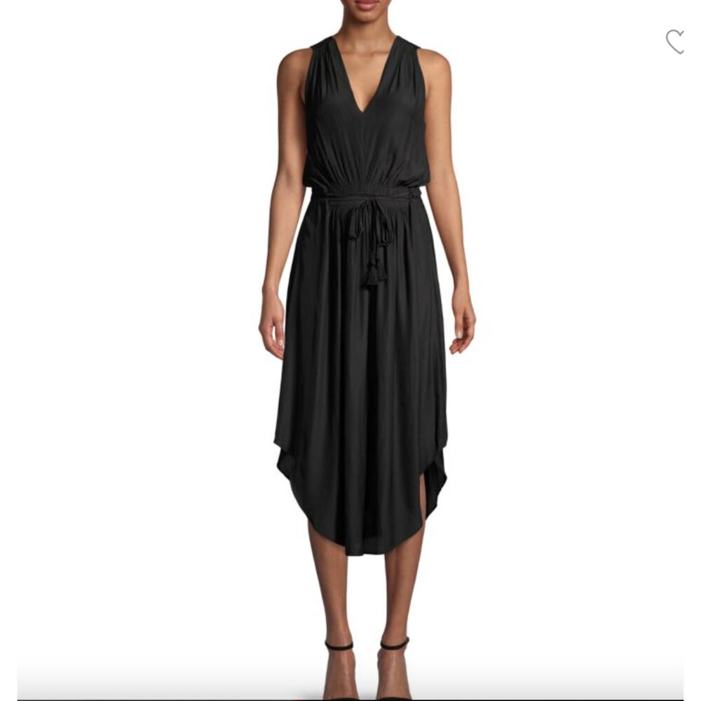 Womens Ramy Brook Black Hayley Drawstring Dress Tassel Beach Swim Size Large